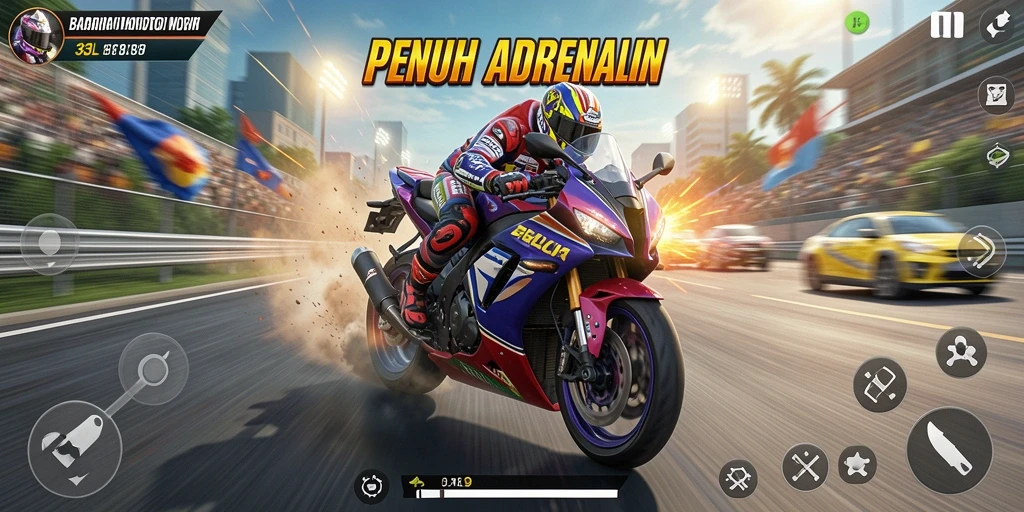 Tampilan seru dari gameplay balapan motor di 33L.