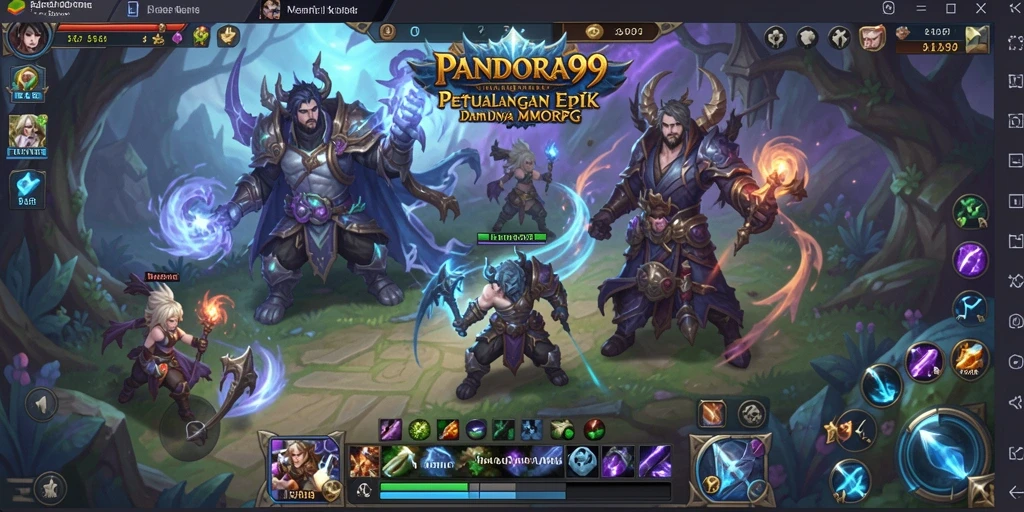 Screenshot gameplay PANDORA99 menunjukkan pertarungan seru dan eksplorasi dunia fantasi.