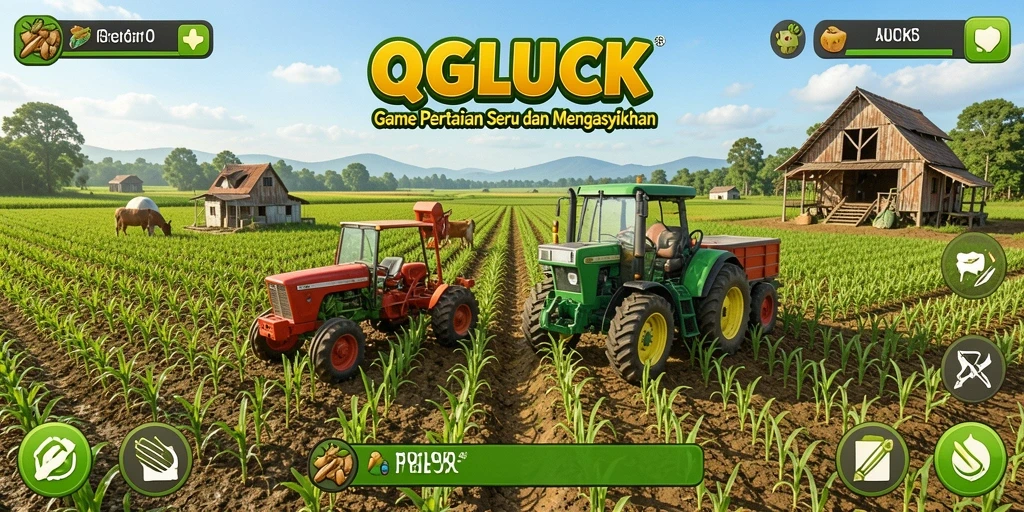 Screenshot gameplay QGLUCK menampilkan aktivitas bercocok tanam yang menarik.