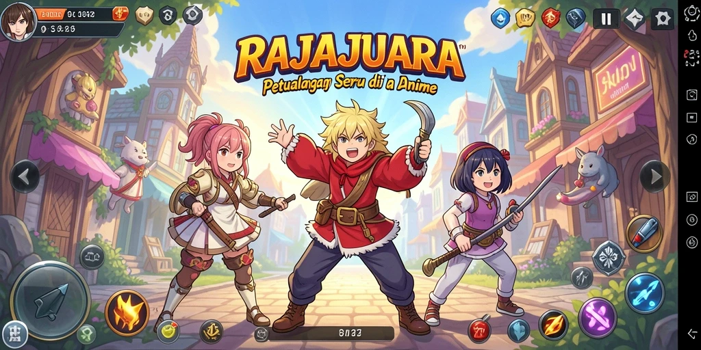 Tampilan menarik gameplay RAJAJUARA dengan karakter Anime yang penuh warna.