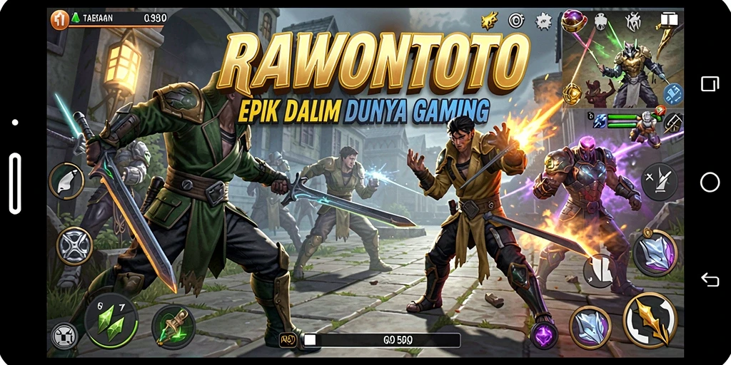 Tampilan aksi mendebarkan dalam <strong>RAWONTOTO</strong> dengan karakter bertarung di arena.