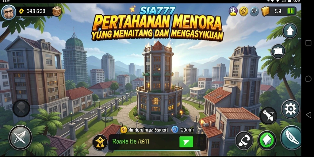 Screenshot gameplay SIA777 menampilkan pertahanan menara yang strategis.