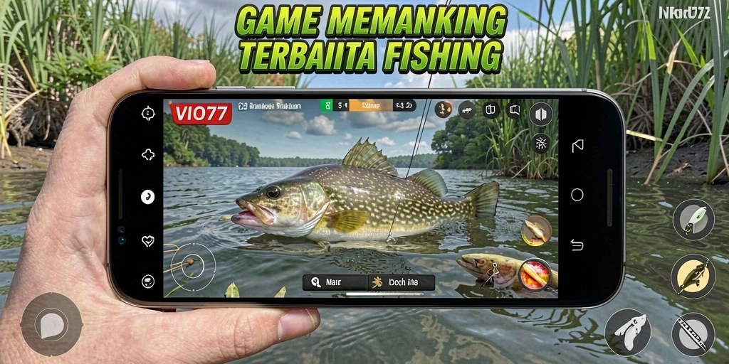 Screenshot gameplay VIO77 dengan momen menangkap ikan.